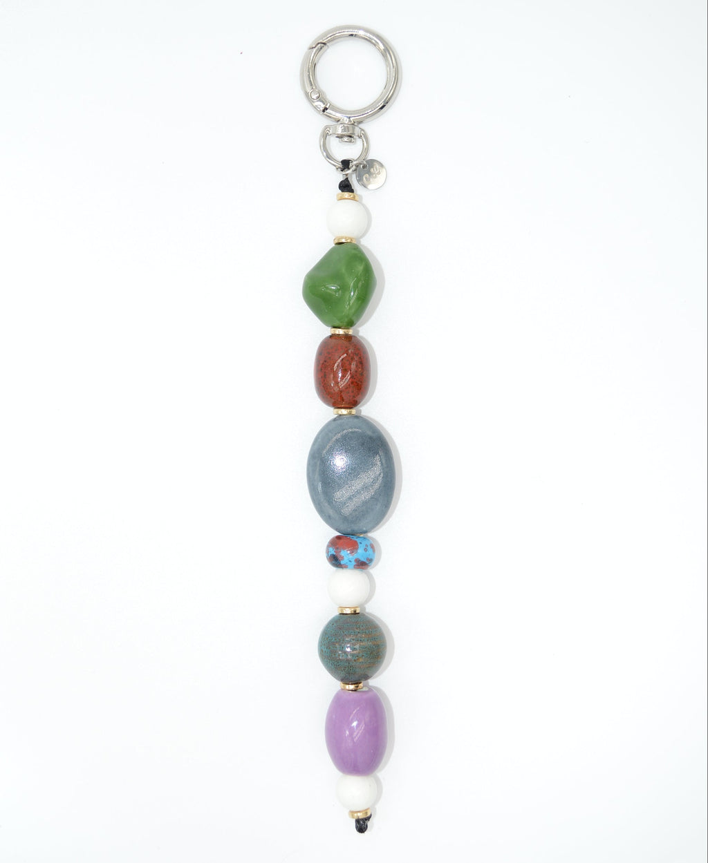 Multicolored beaded keychain on a white background