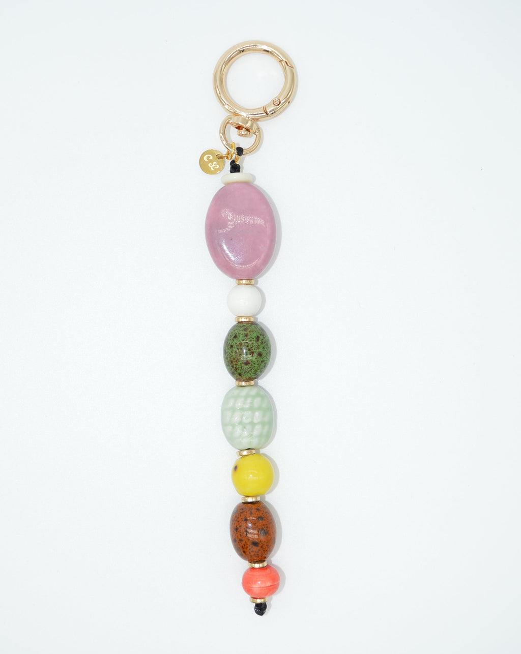 Multicolored beaded keychain on a white background