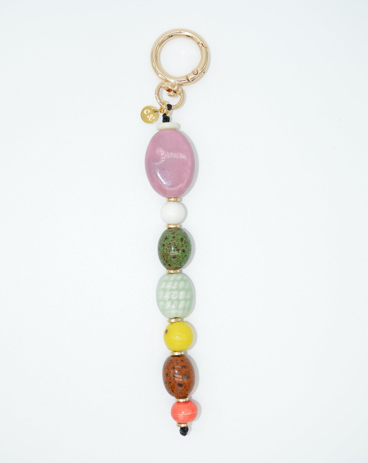 Multicolored beaded keychain on a white background