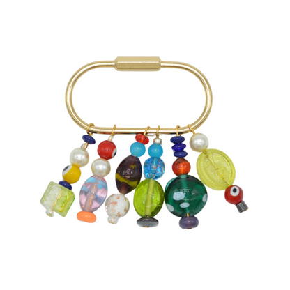 Beaded keychain with colorful beads on a white background