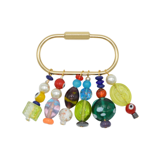 Beaded keychain with colorful beads on a white background
