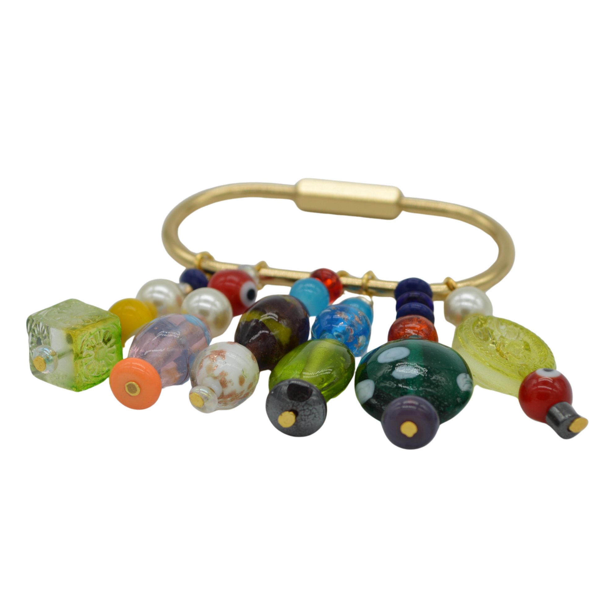 Beaded bracelet with colorful beads on a white background