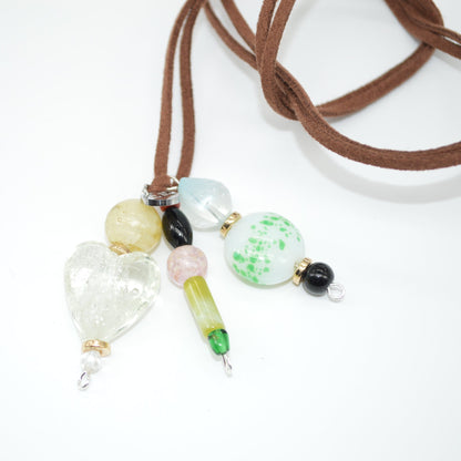 Necklace with colorful beads on a white background