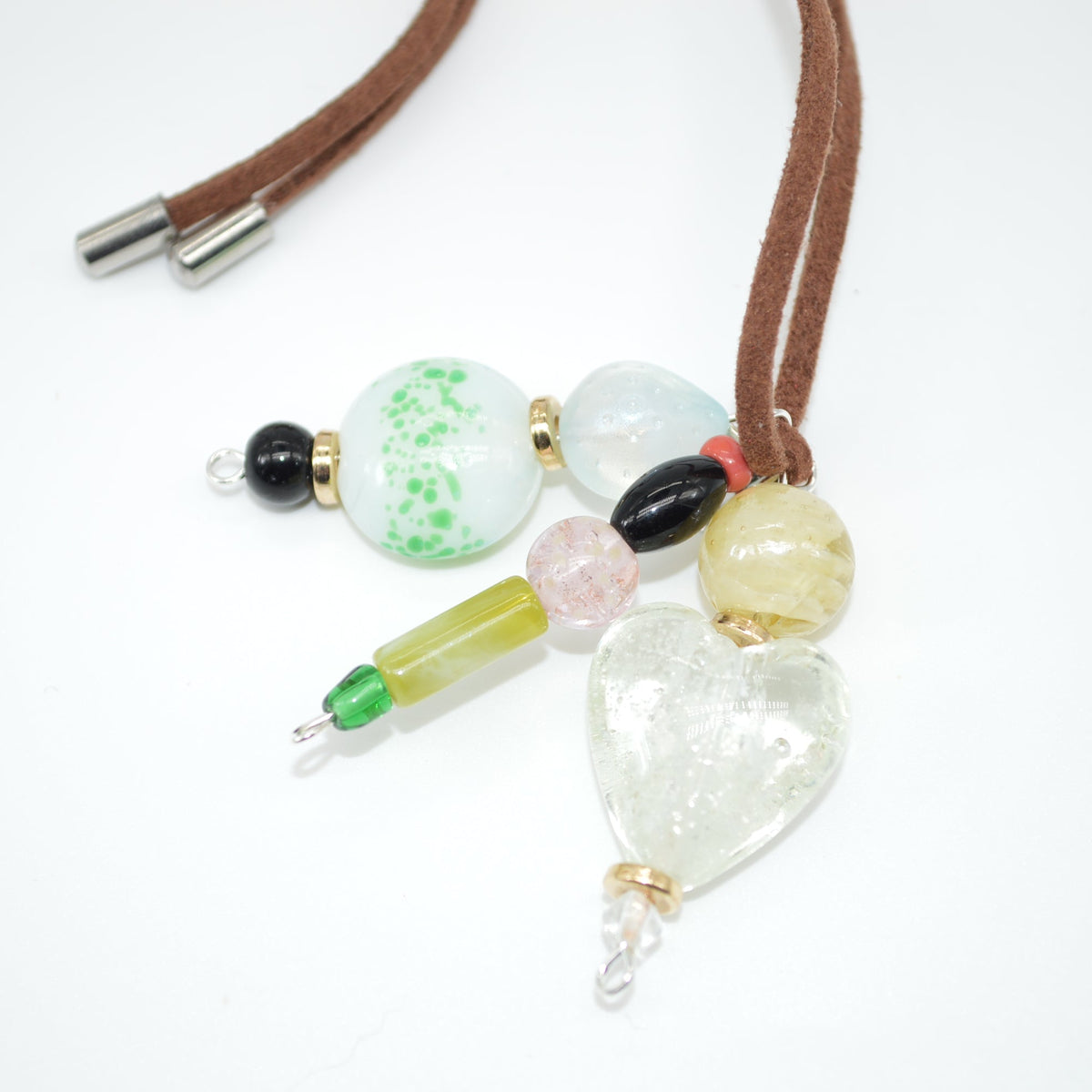 Necklace with colorful beads on a white background