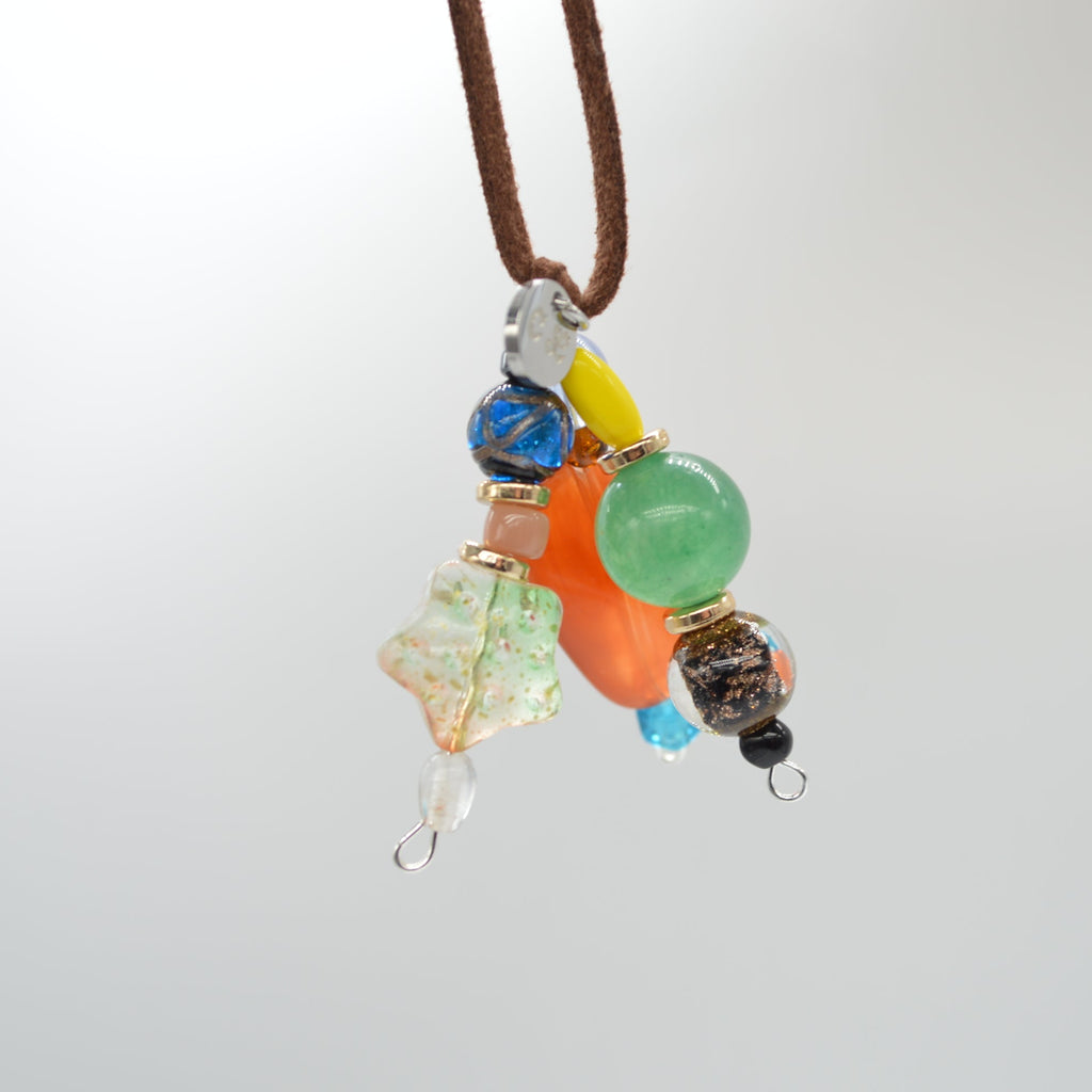 Necklace with colorful beads on a white background