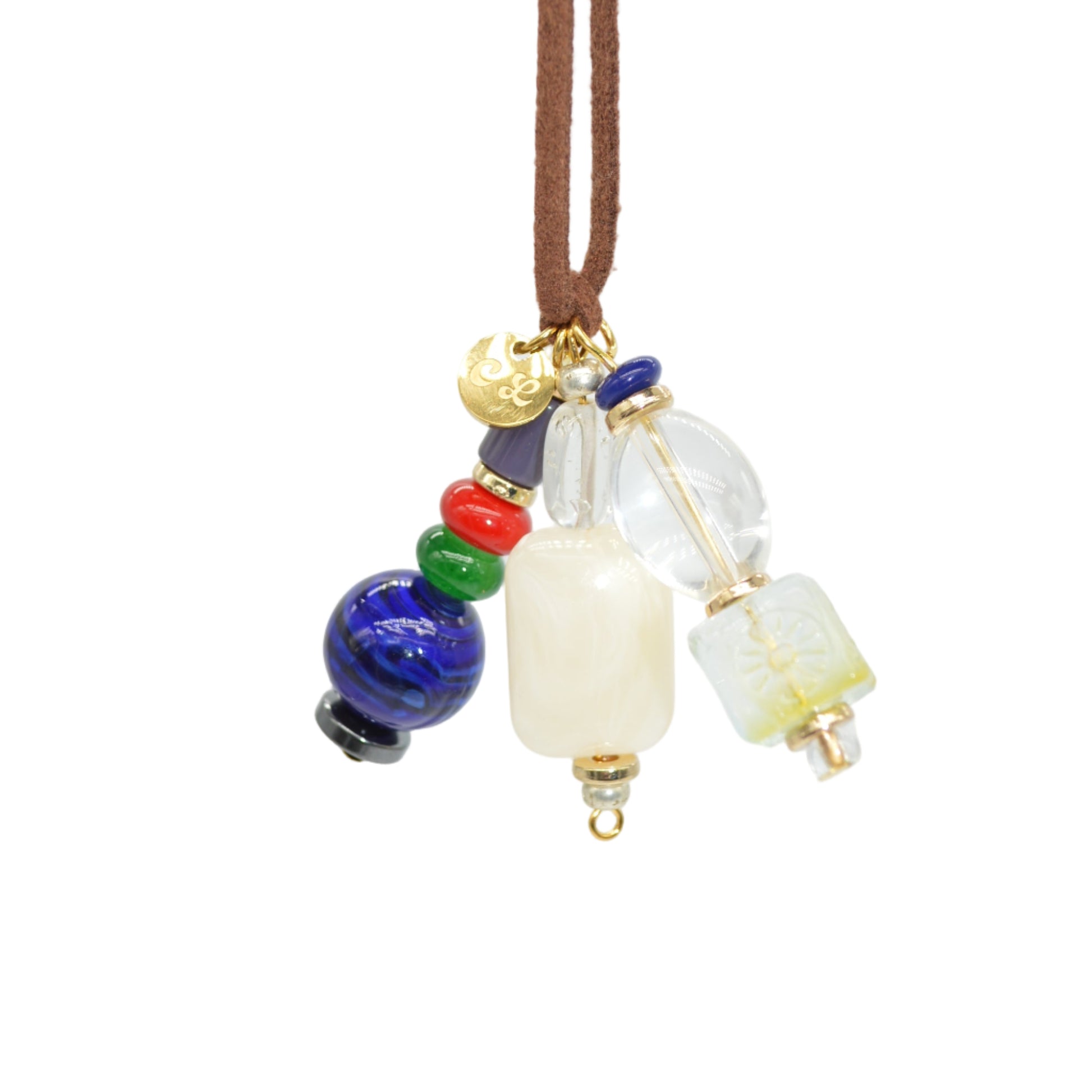 Necklace with colorful beads on a white background