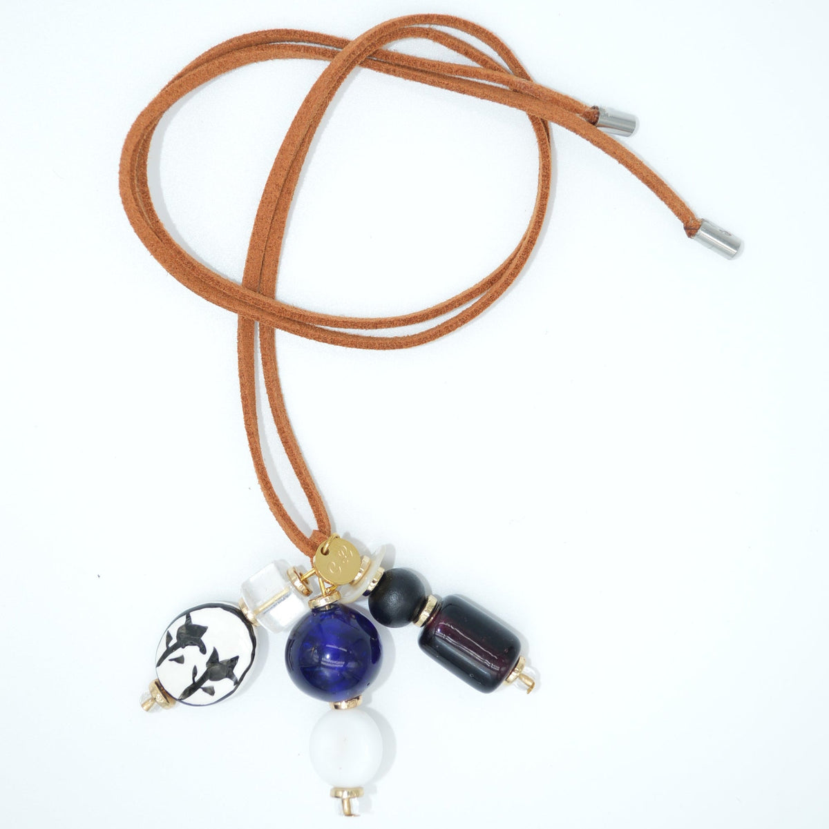 Necklace with beads and clasp on a white background