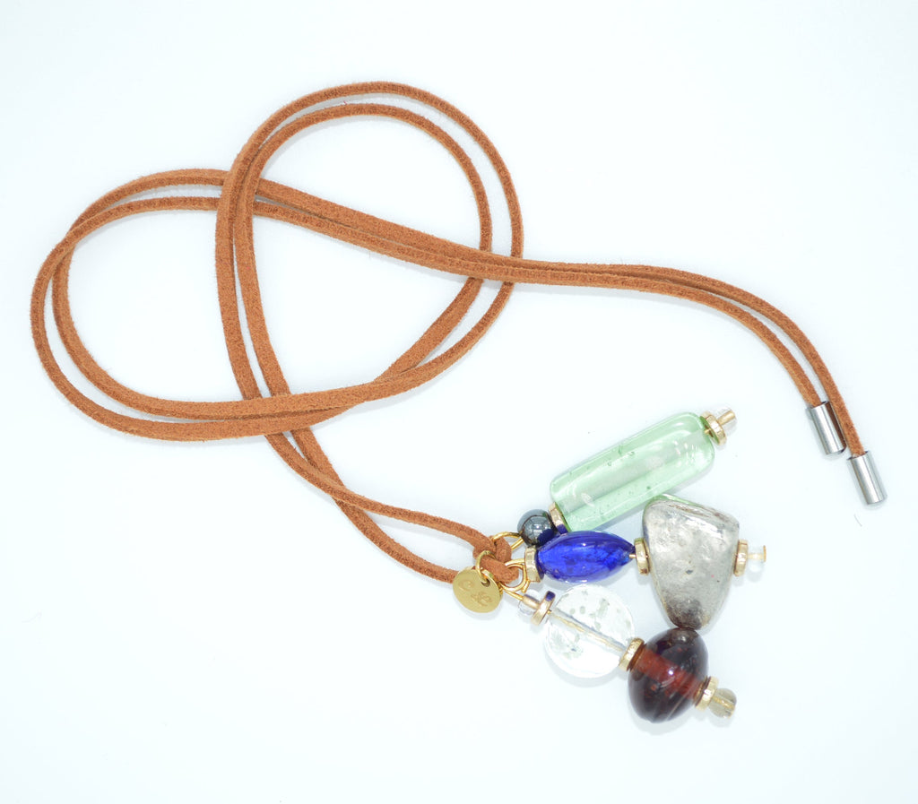 Necklace with colorful beads on a white background