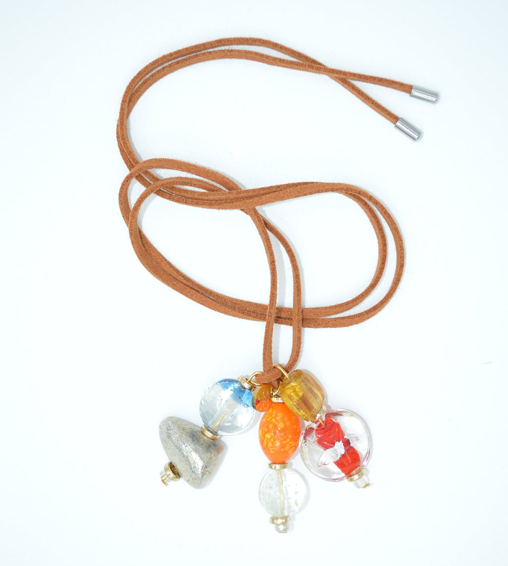Necklace with colorful beads on a white background