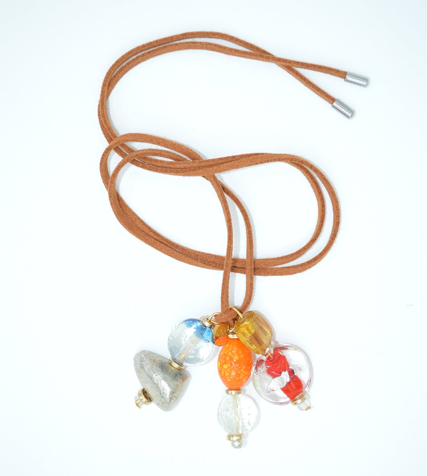 Necklace with colorful beads on a white background