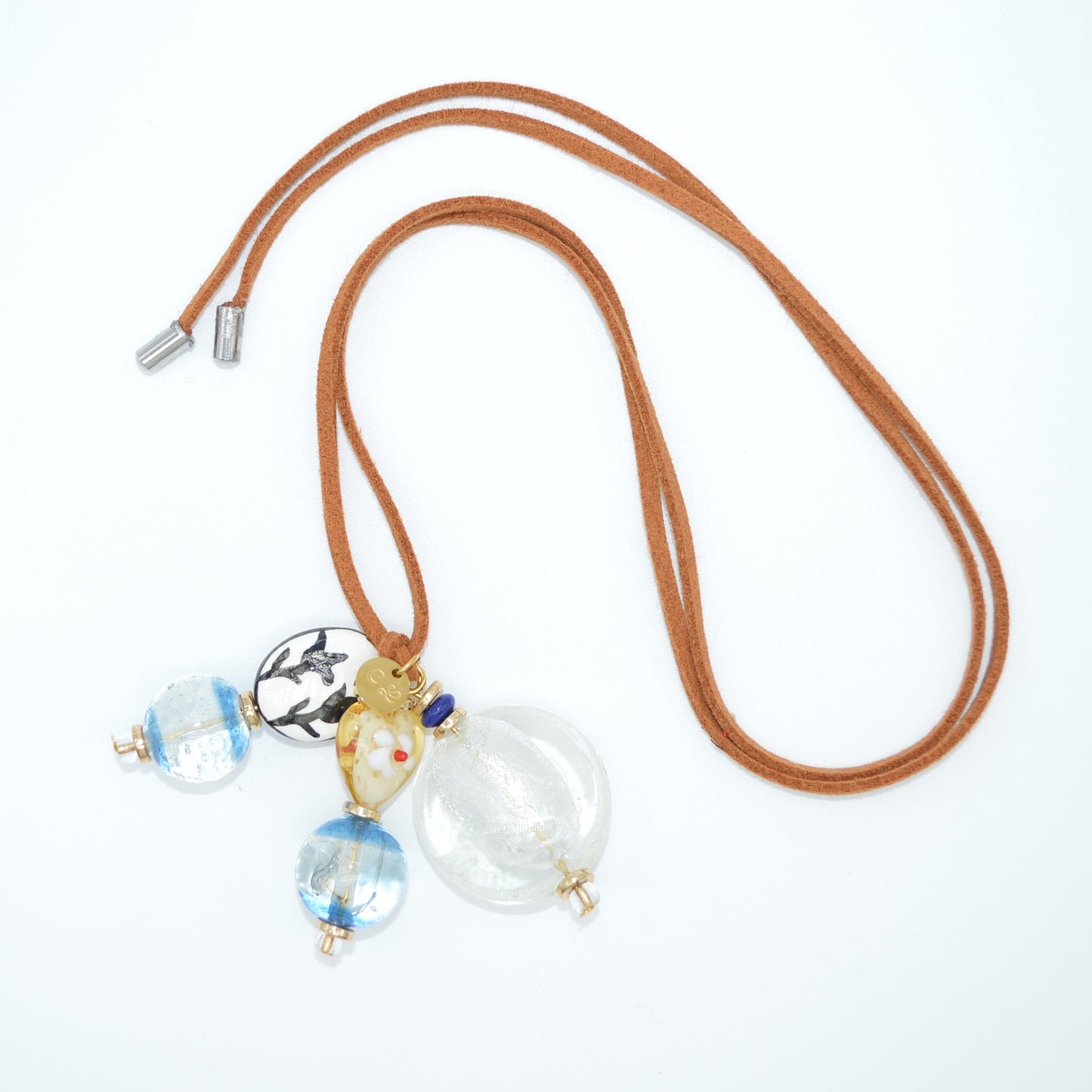 Necklace with beads on a white background