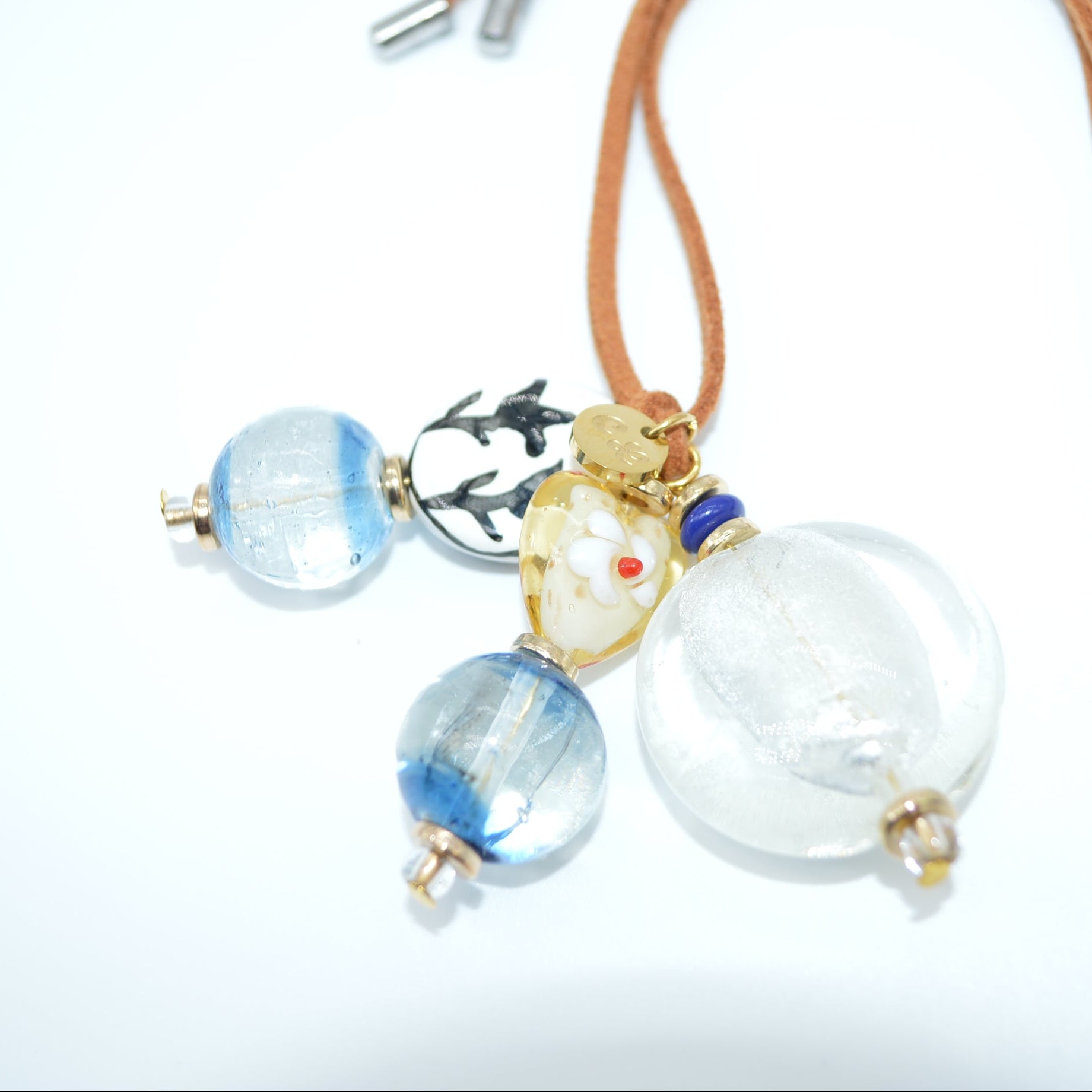 Necklace with decorative beads on a white background