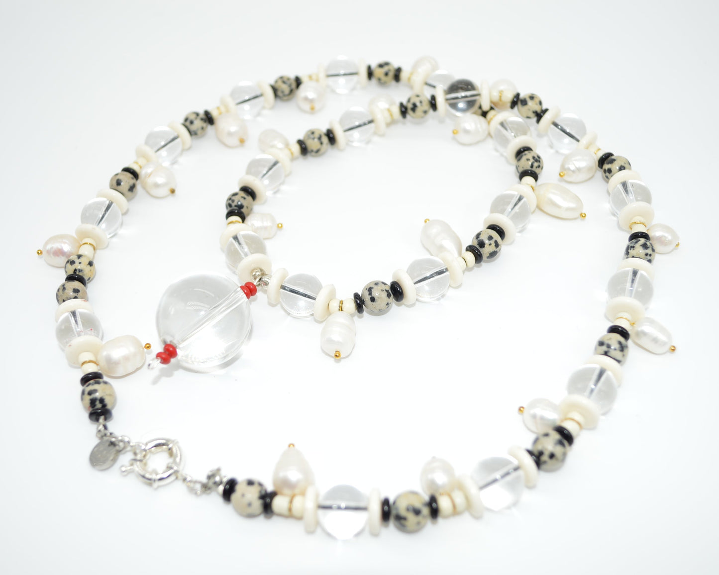Necklace with beads on a white background