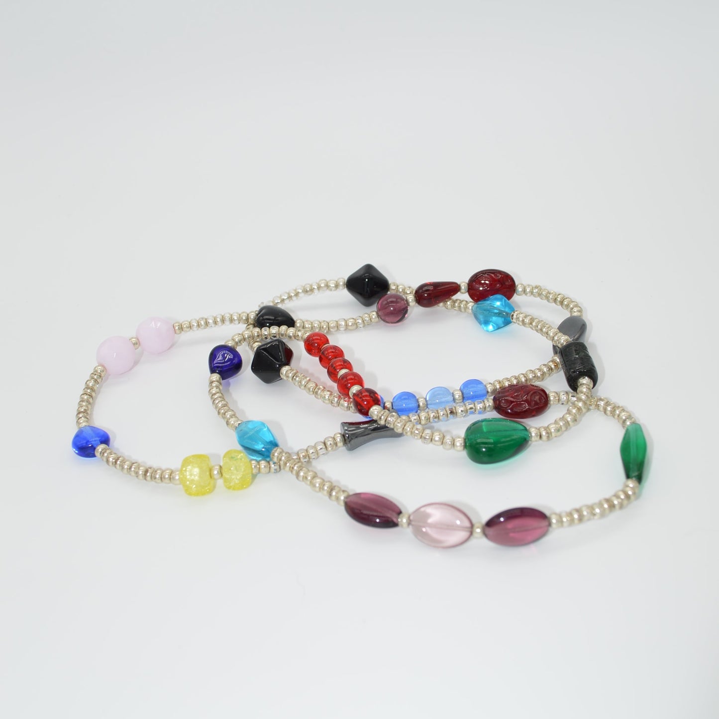 Colorful beaded necklace on a white background