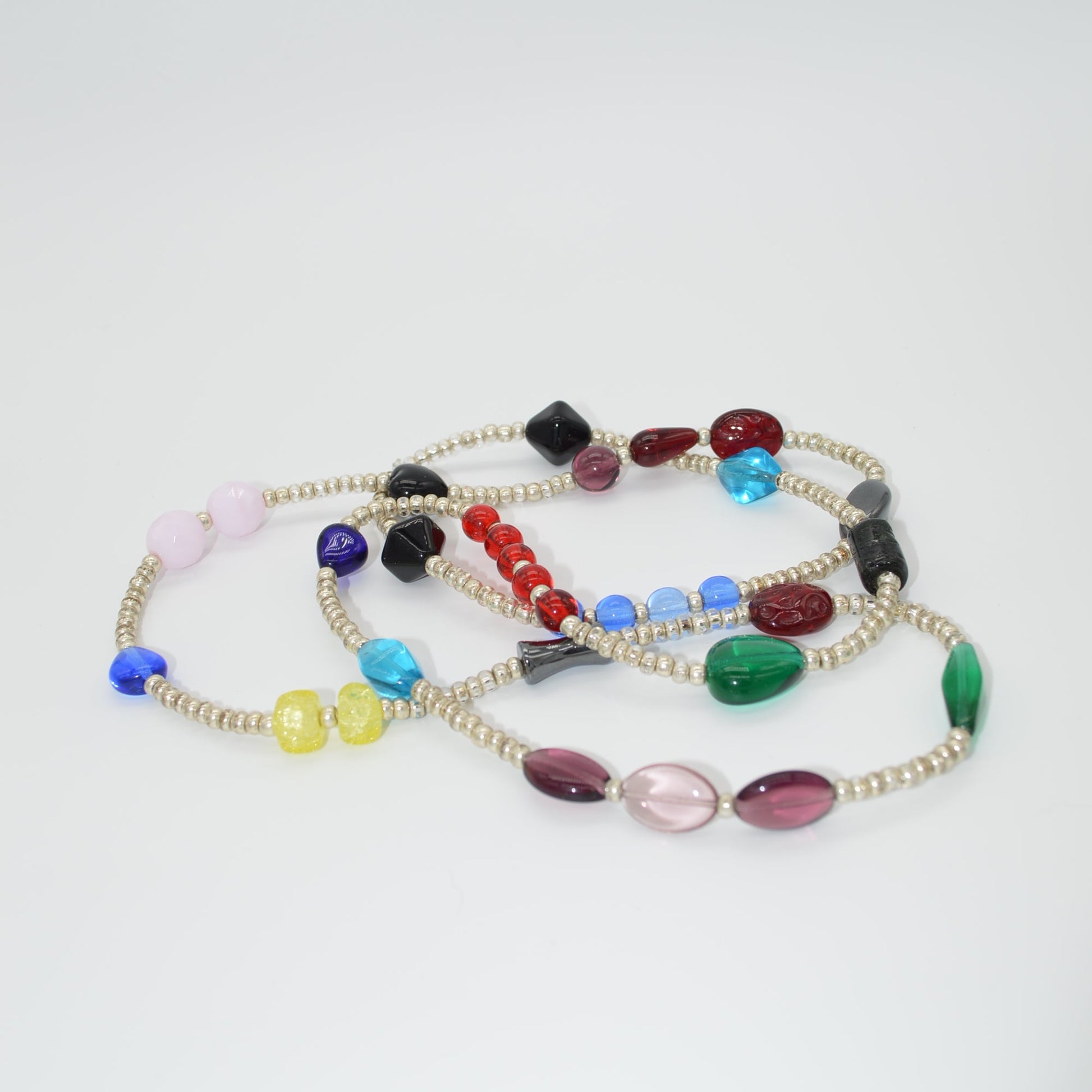 Colorful beaded necklace on a white background