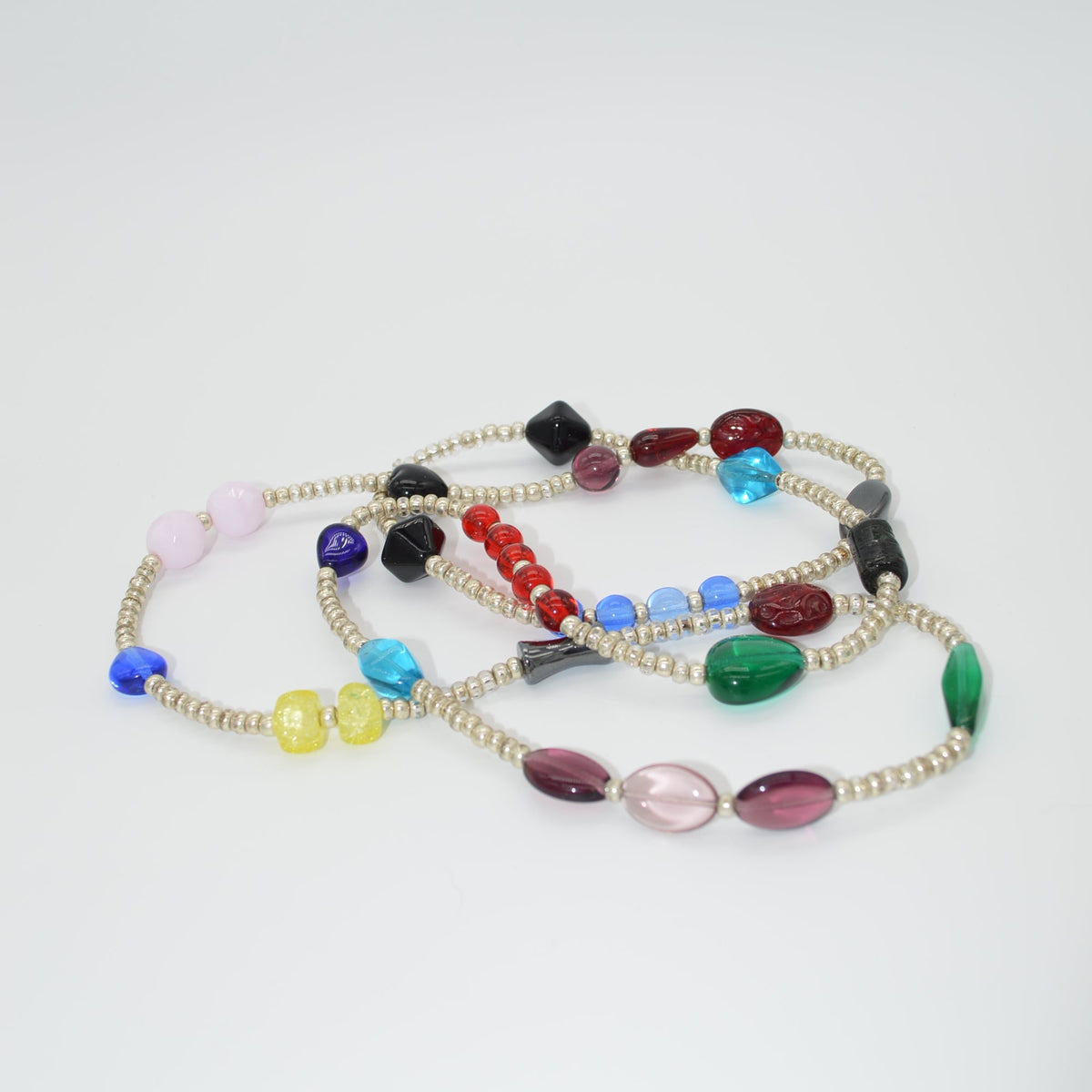 Colorful beaded necklace on a white background