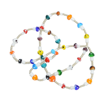 Colorful beaded necklace on a white background