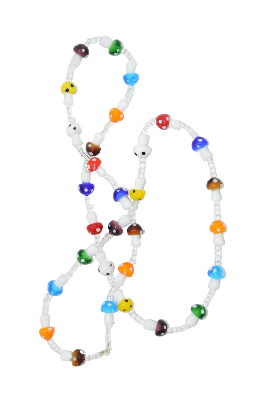 Colorful beaded necklace on a white background