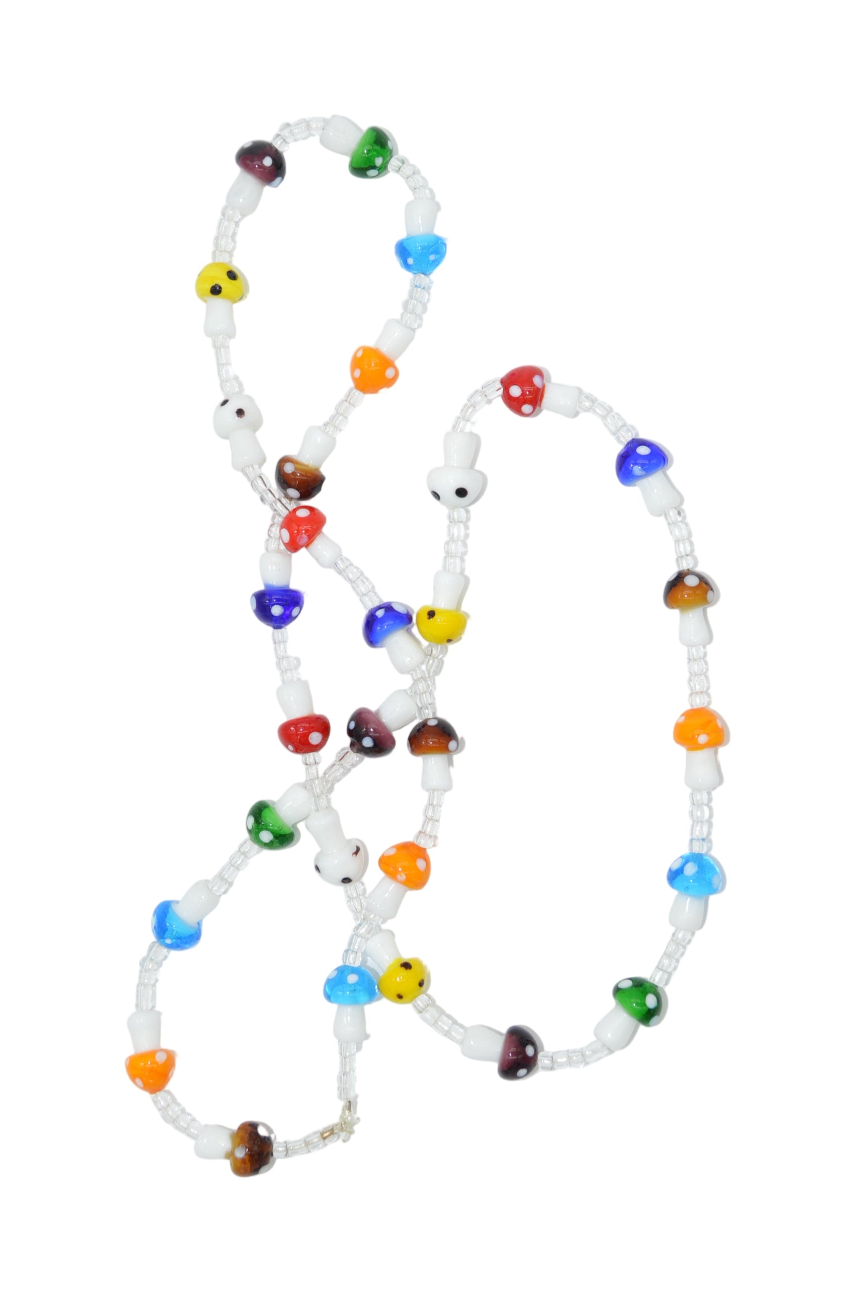 Colorful beaded necklace on a white background
