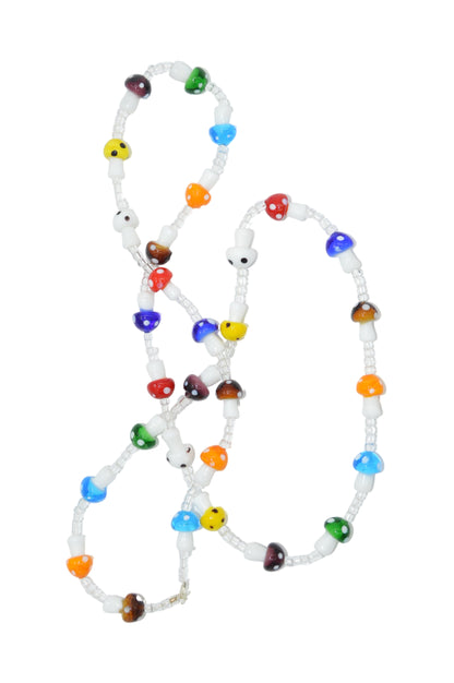 Colorful beaded necklace on a white background