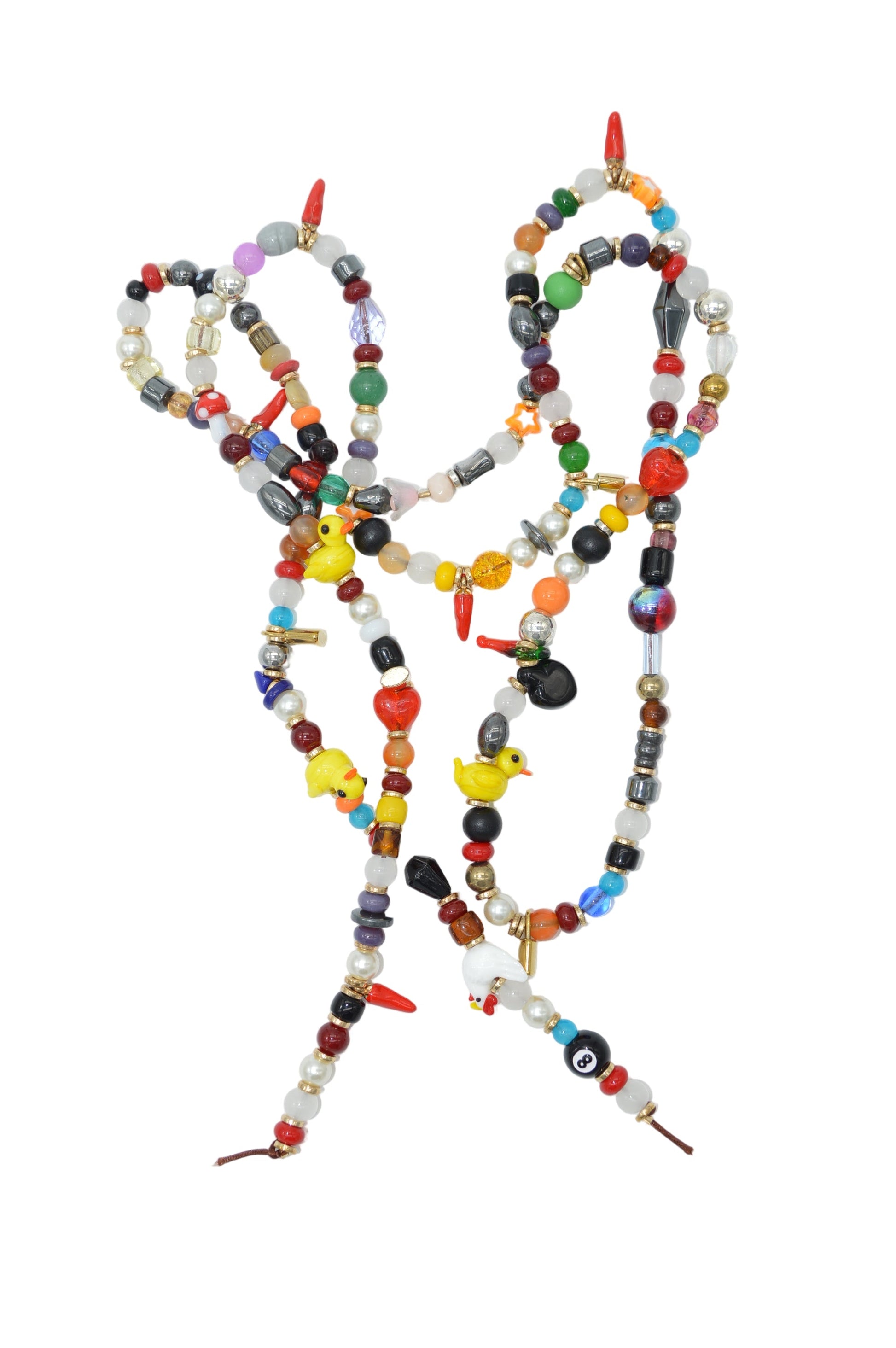 Colorful beaded necklace on a white background