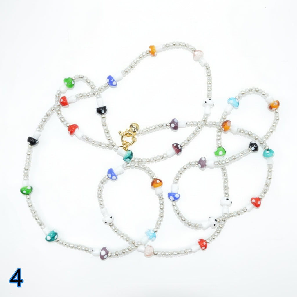 Colorful beaded necklace on a white background