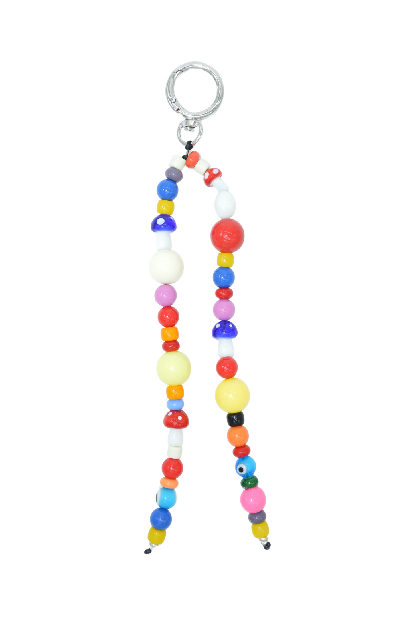 Colorful beaded keychain on a white background