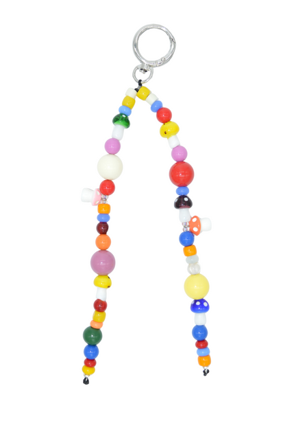 Colorful beaded keychain on a white background