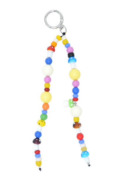 Colorful beaded keychain on a white background