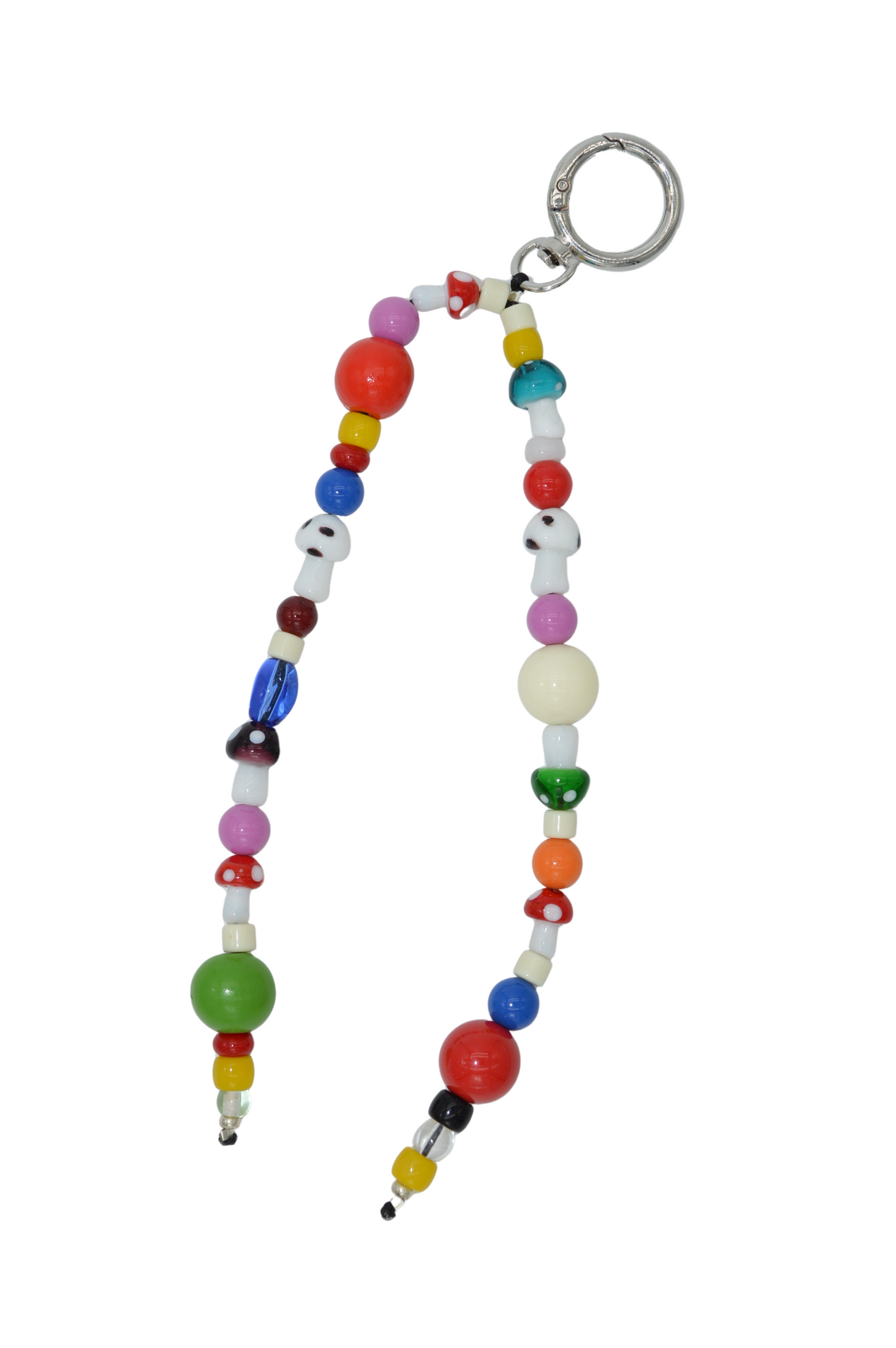 Colorful beaded keychain on a white background